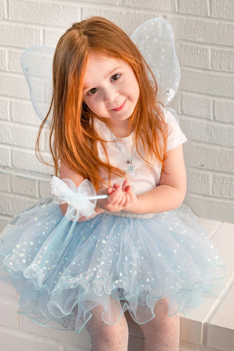 Iridescent Fairy Wings, Tutu, Wand Size 4-5 Blue