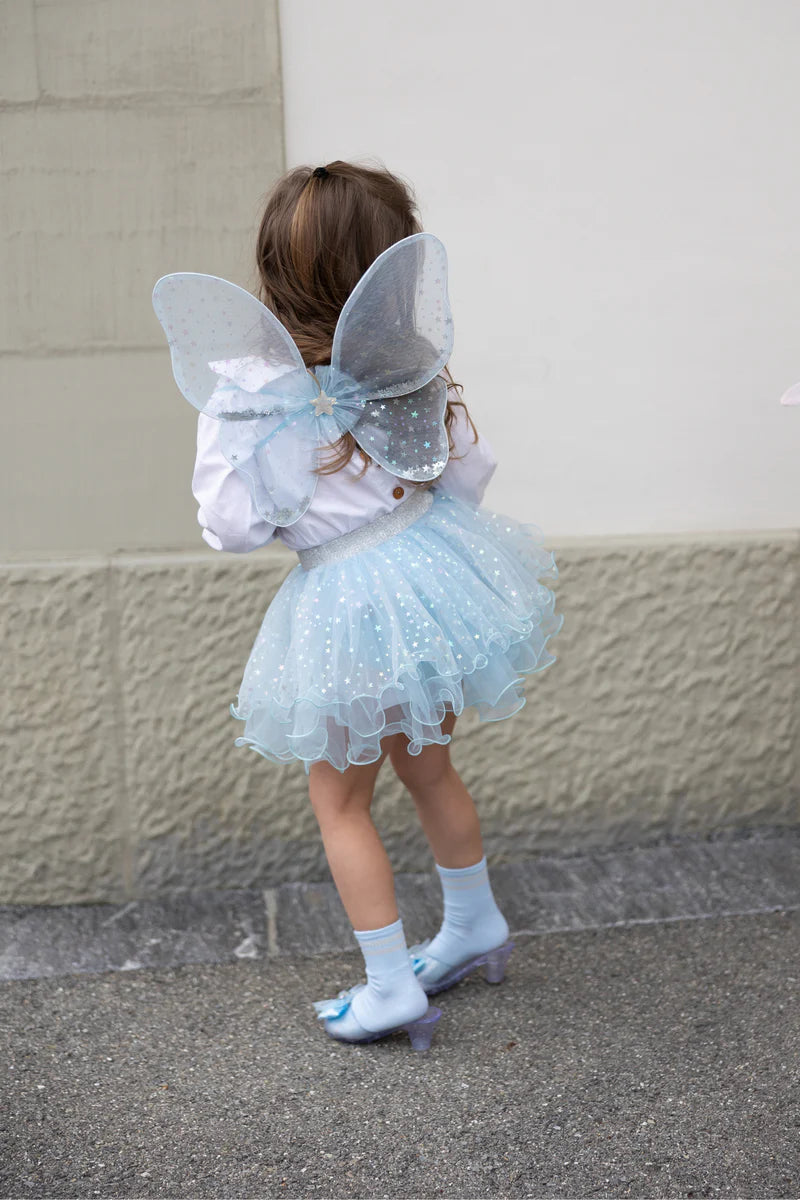Iridescent Fairy Wings, Tutu, Wand Size 4-5 Blue