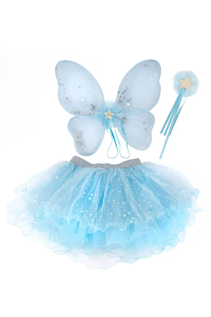 Iridescent Fairy Wings, Tutu, Wand Size 4-5 Blue