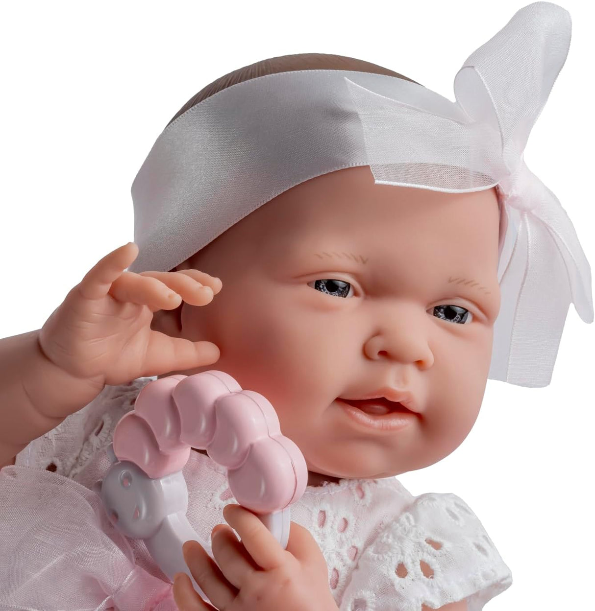 La Newborn 15.5" Baby Doll in White Eyelet Dress