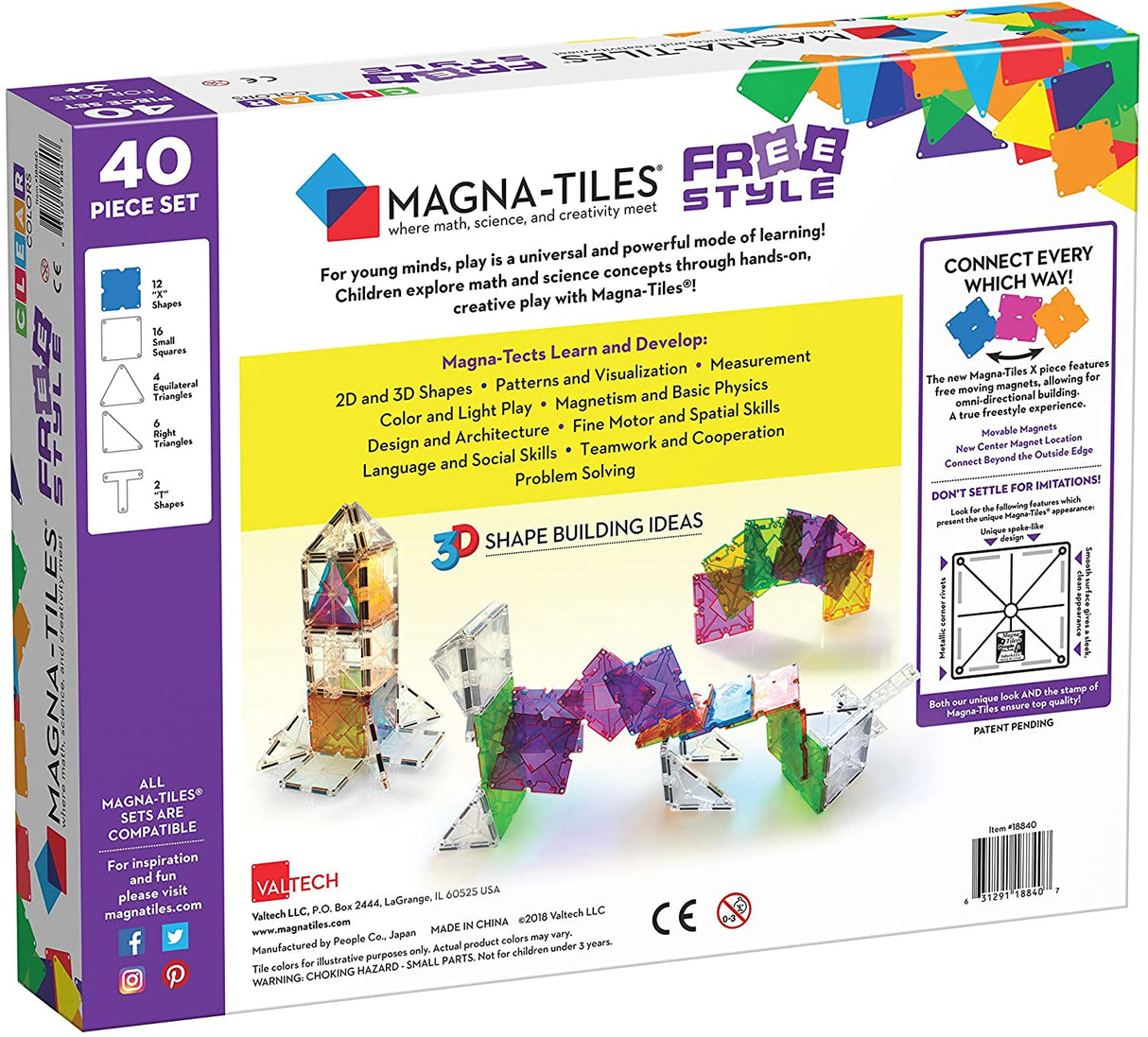 Magna Tiles Free Style Clear Colors 40 piece Set