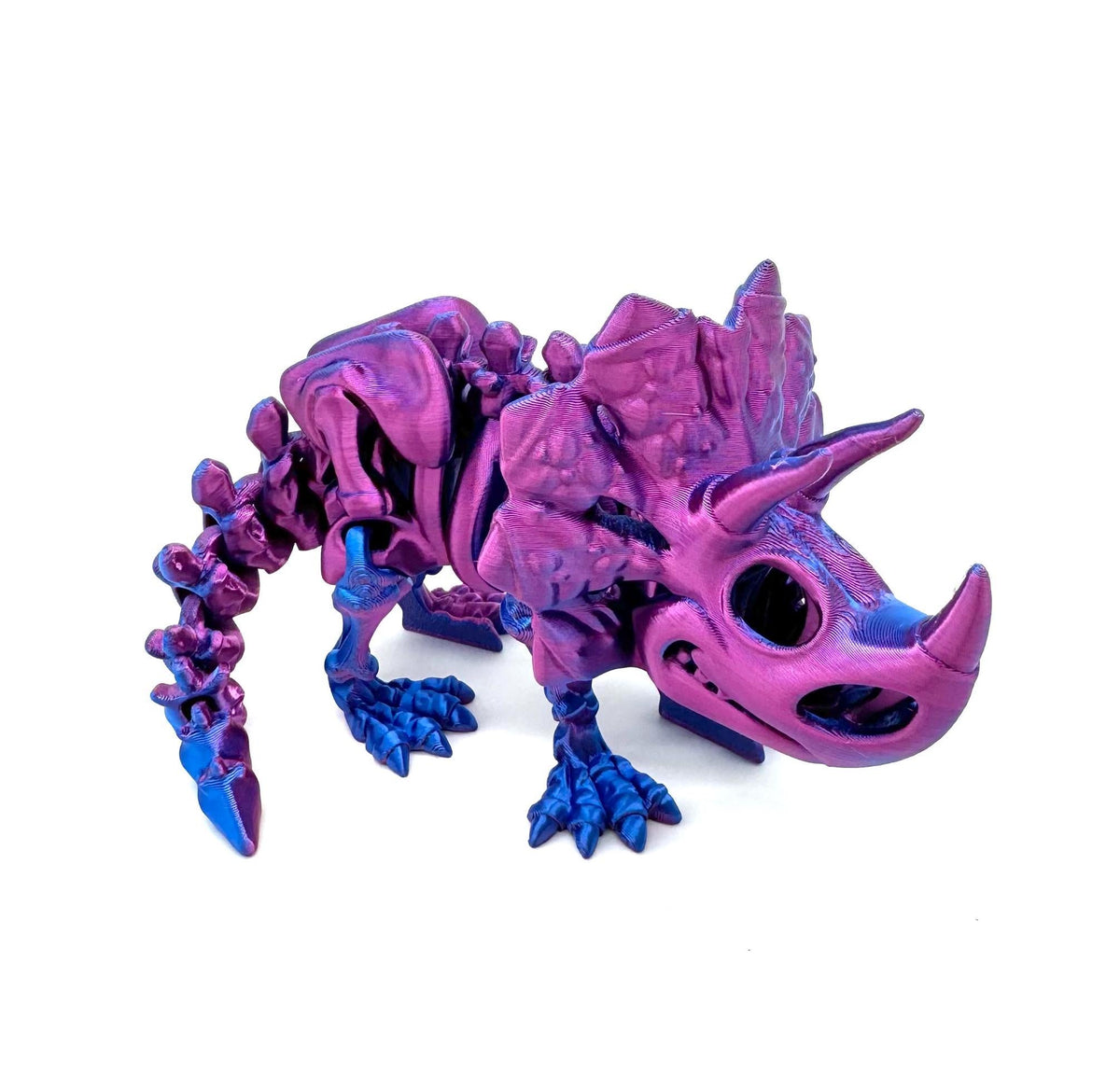 Bippits 3D Printed Triceratops Skelton Blue/Pink Metallic