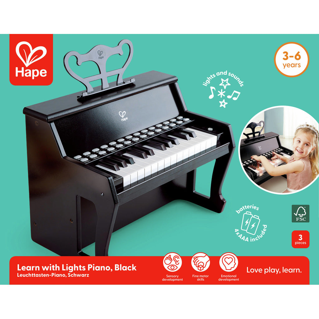 Learn with Lights Black Piano with Stool