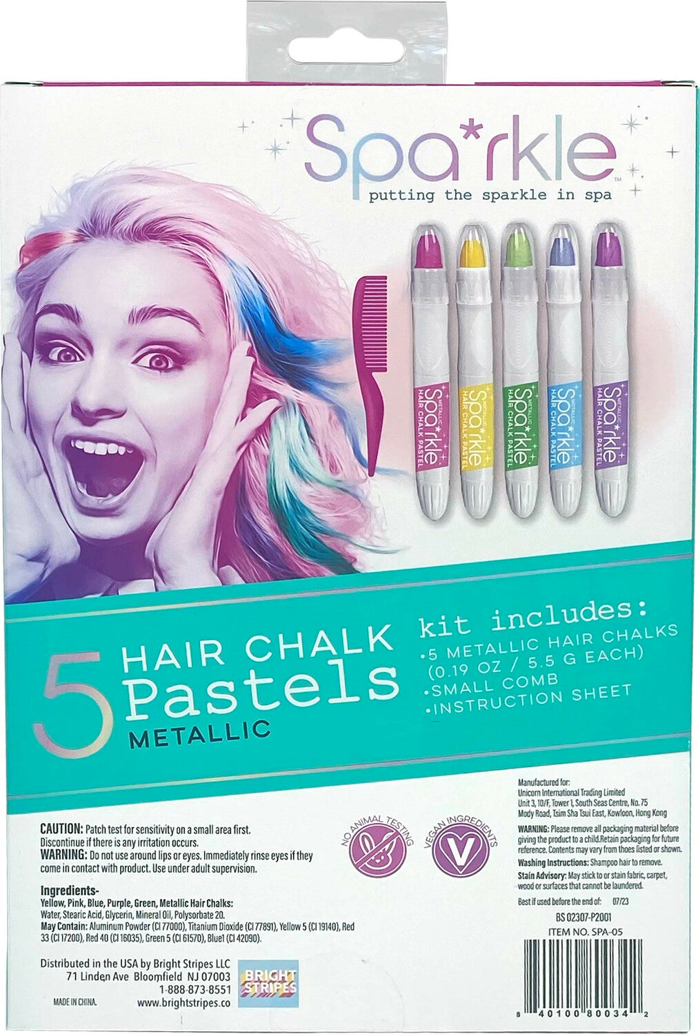 Sparkle 5 Metallic Hair Chalk Pastels In Washable Glittery Colors