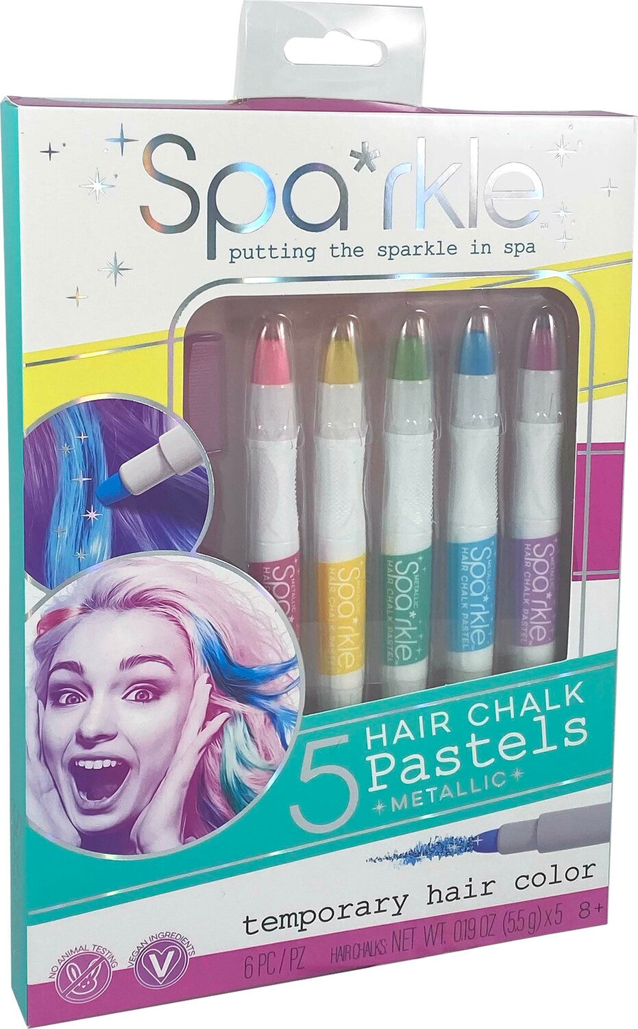 Sparkle 5 Metallic Hair Chalk Pastels In Washable Glittery Colors