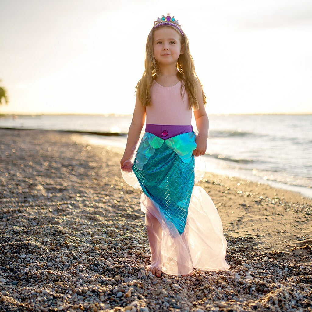 Great Pretenders Mermaid Glimmer Skirt with Tiara, Lilac/Blue, Size 5-6