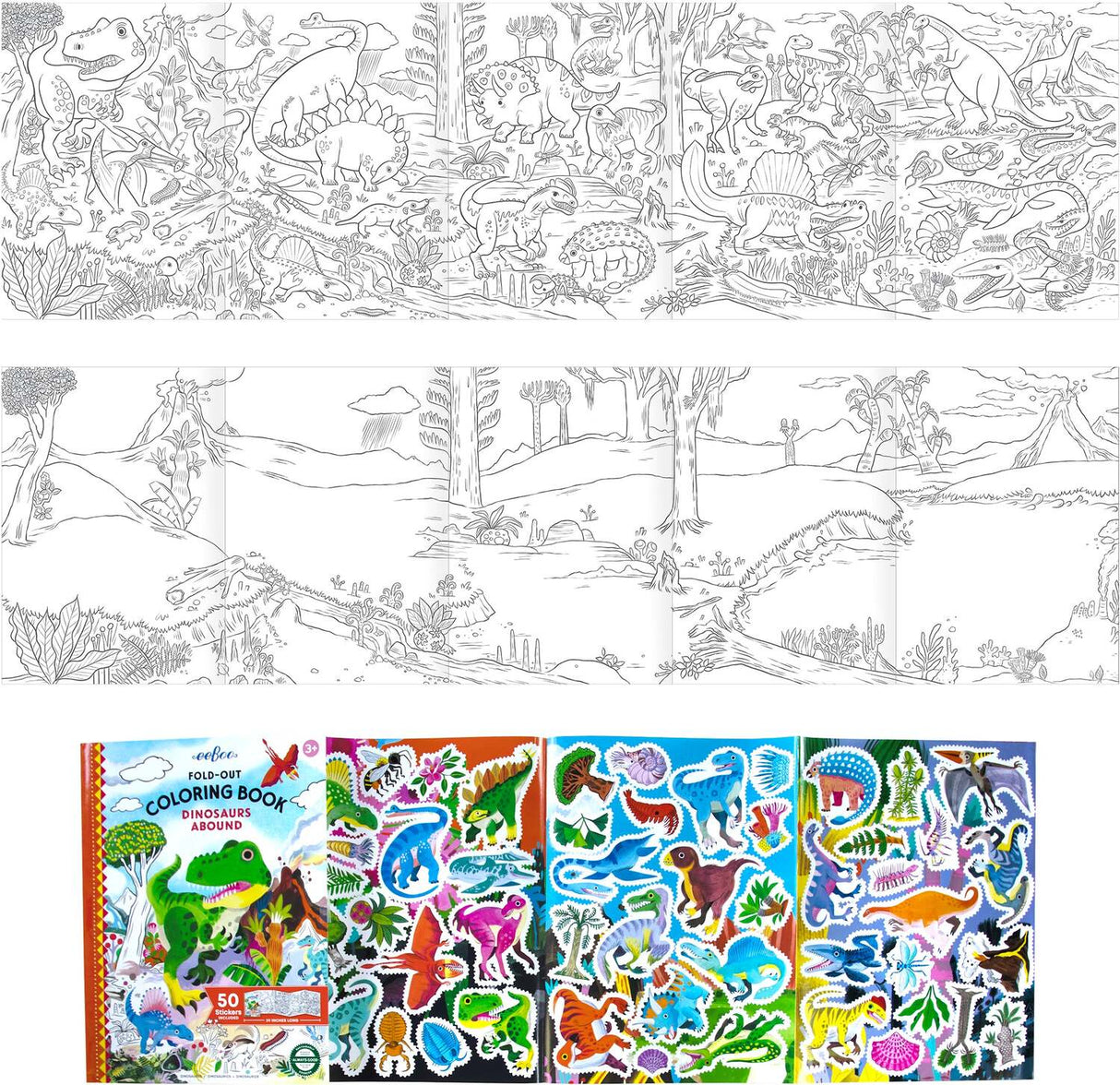 Dinosaurs Abound (fold-out coloring book with stickers)