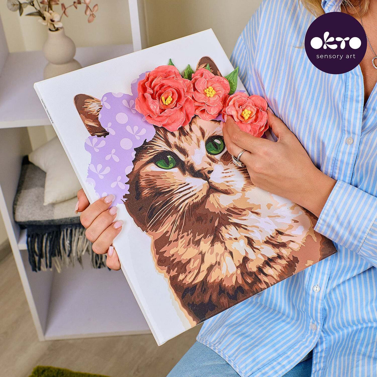 OKTO Air-Dry Clay 3D Painting Kit - Kit a Cat in a Flower Crown (11.8 x 15.7 in)