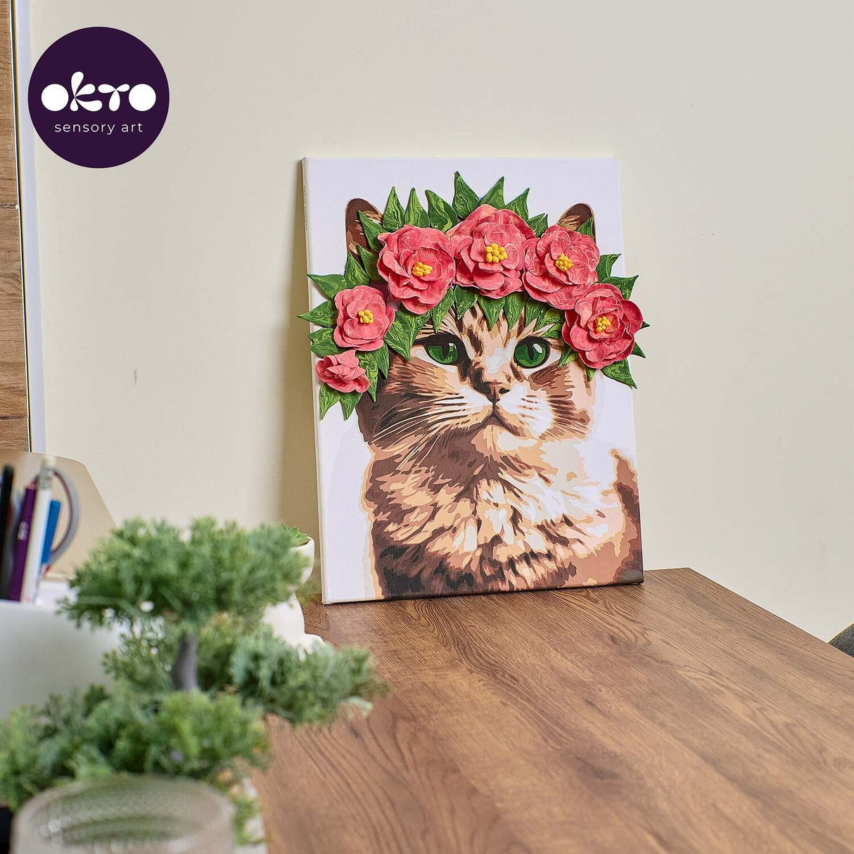 OKTO Air-Dry Clay 3D Painting Kit - Kit a Cat in a Flower Crown (11.8 x 15.7 in)
