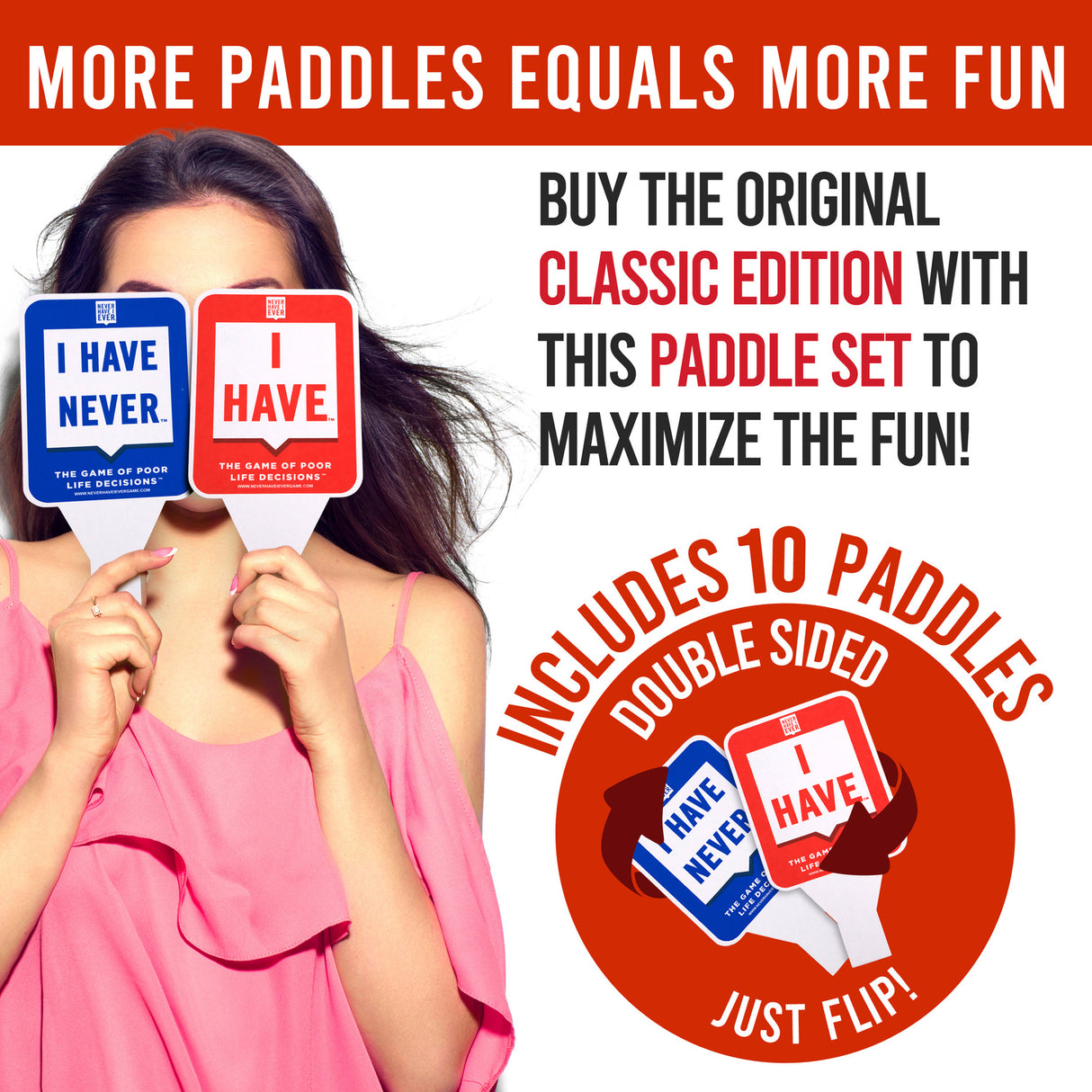 Never Have I Ever Card Game Paddles, Maximize the Fun of Playing Cards, 10 Physical "I Have" and "I Have Never" Paddles, Portable Adult Games for Game Nights, Vacations, Family Gatherings, Ages 17+