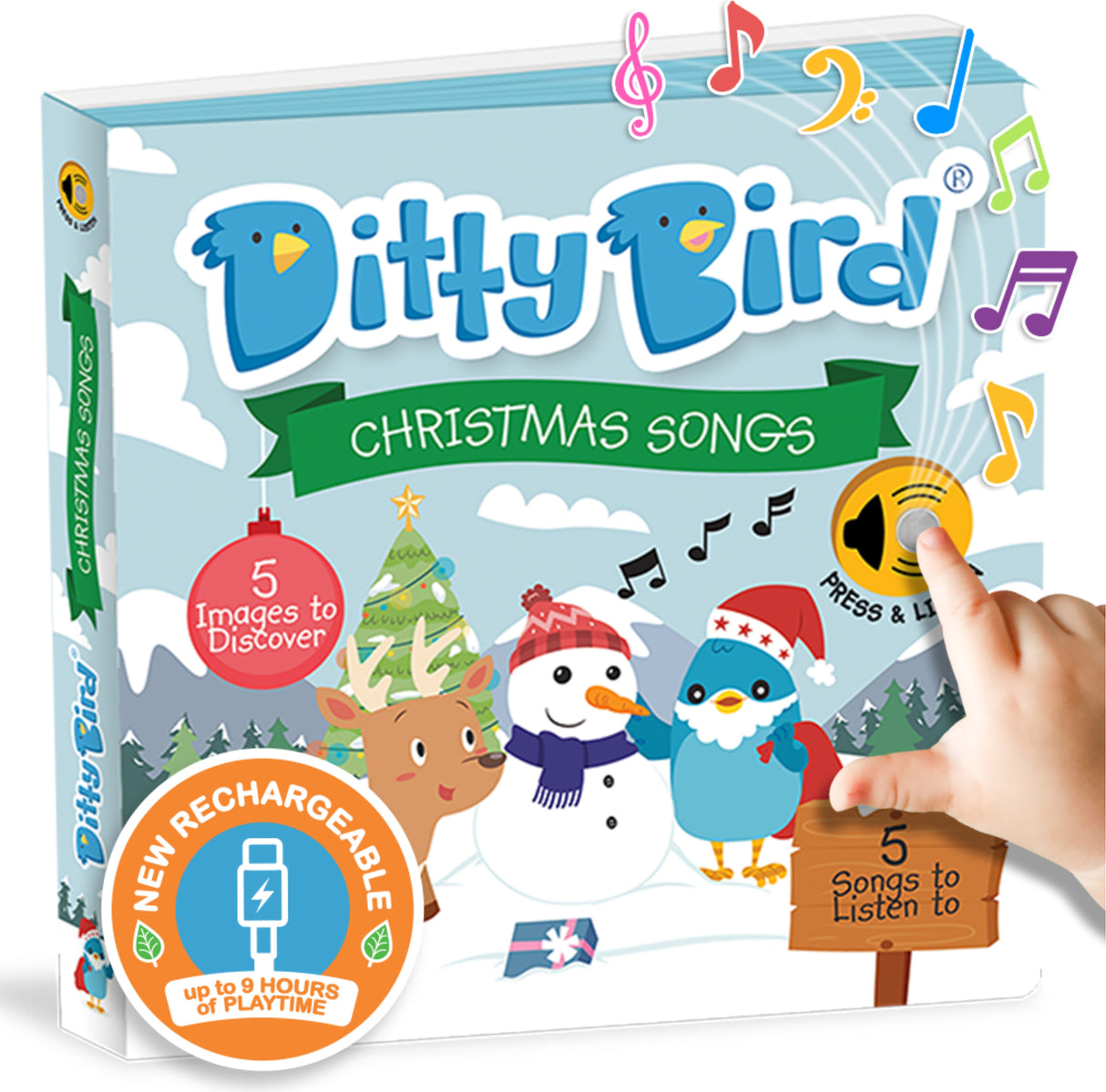 Ditty Bird | Christmas Songs | Interactive Sound Book for toddlers 1- 3 | Holiday Musical Book | Stocking stuffers gift for 1 year old