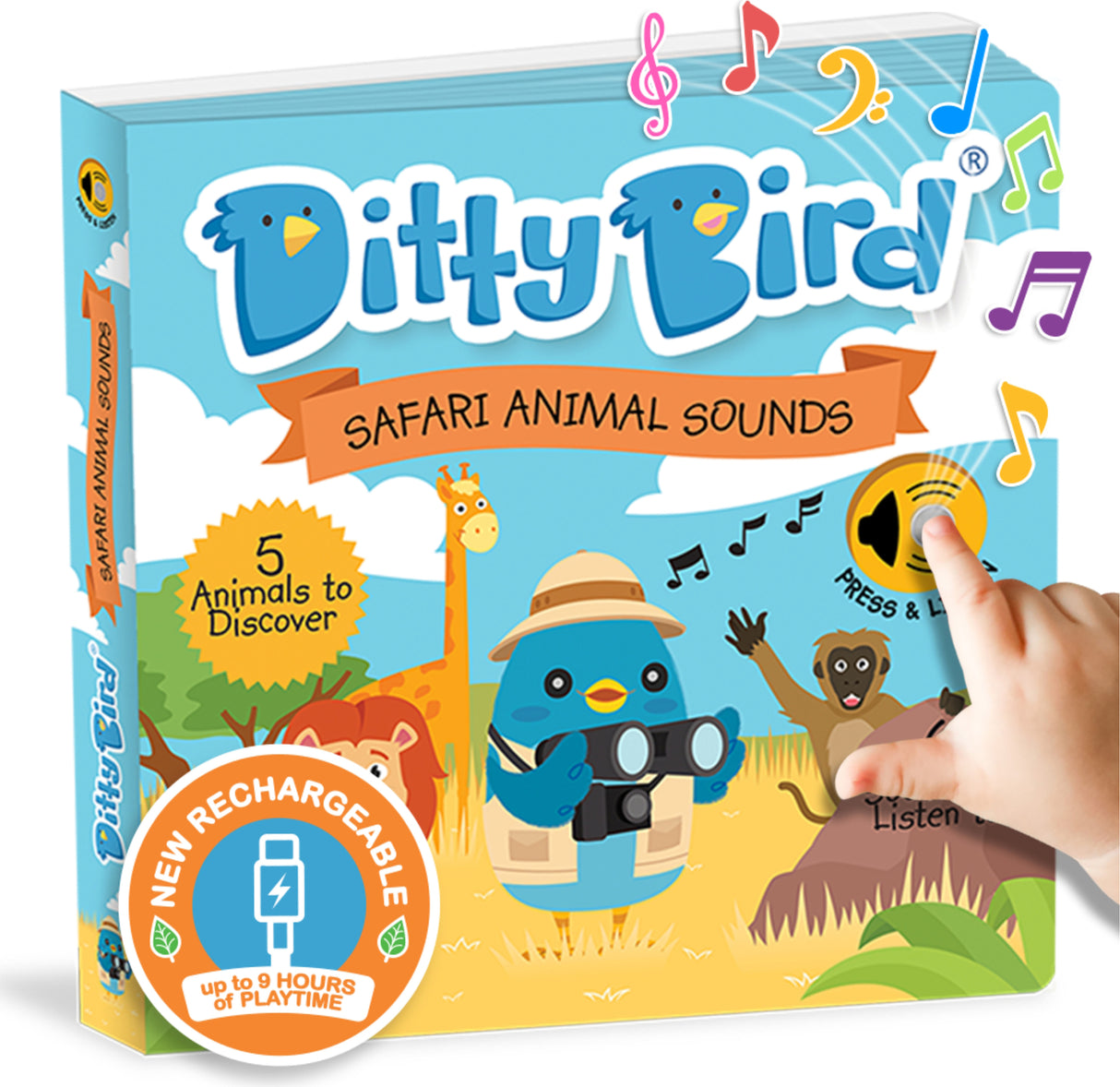Ditty Bird | Interactive Safari Animal Sound book | Jungle Animals | Musical Books for toddlers 1- 3 | Board Book with Sounds