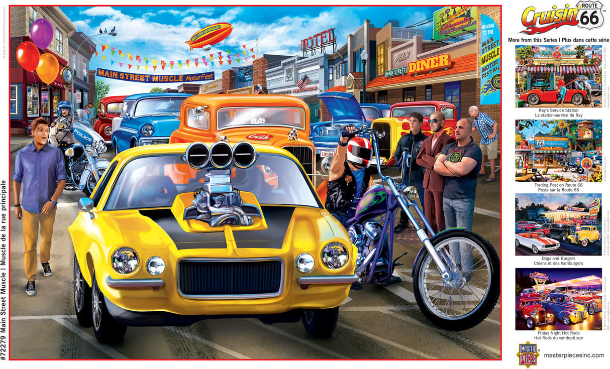 Cruisin' Rt 66 - Main Street Muscle 1000 Piece Puzzle