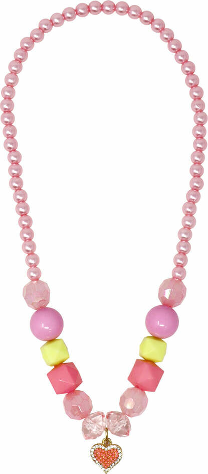 My Lovely Pink Heart Charm Stretch Beaded Necklace