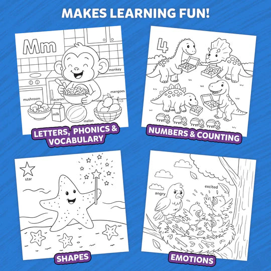 Color and Learn Letters, Phonics, Numbers, Shapes and Emotions