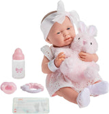 La Newborn 15.5" Baby Doll in White Eyelet Dress