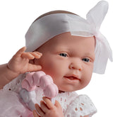 La Newborn 15.5" Baby Doll in White Eyelet Dress