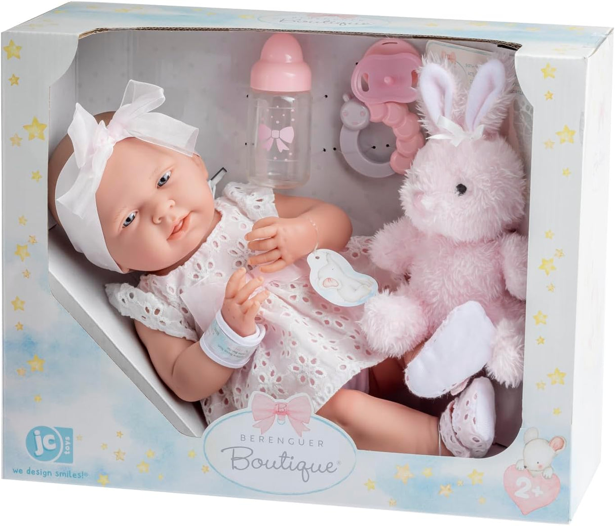 La Newborn 15.5" Baby Doll in White Eyelet Dress