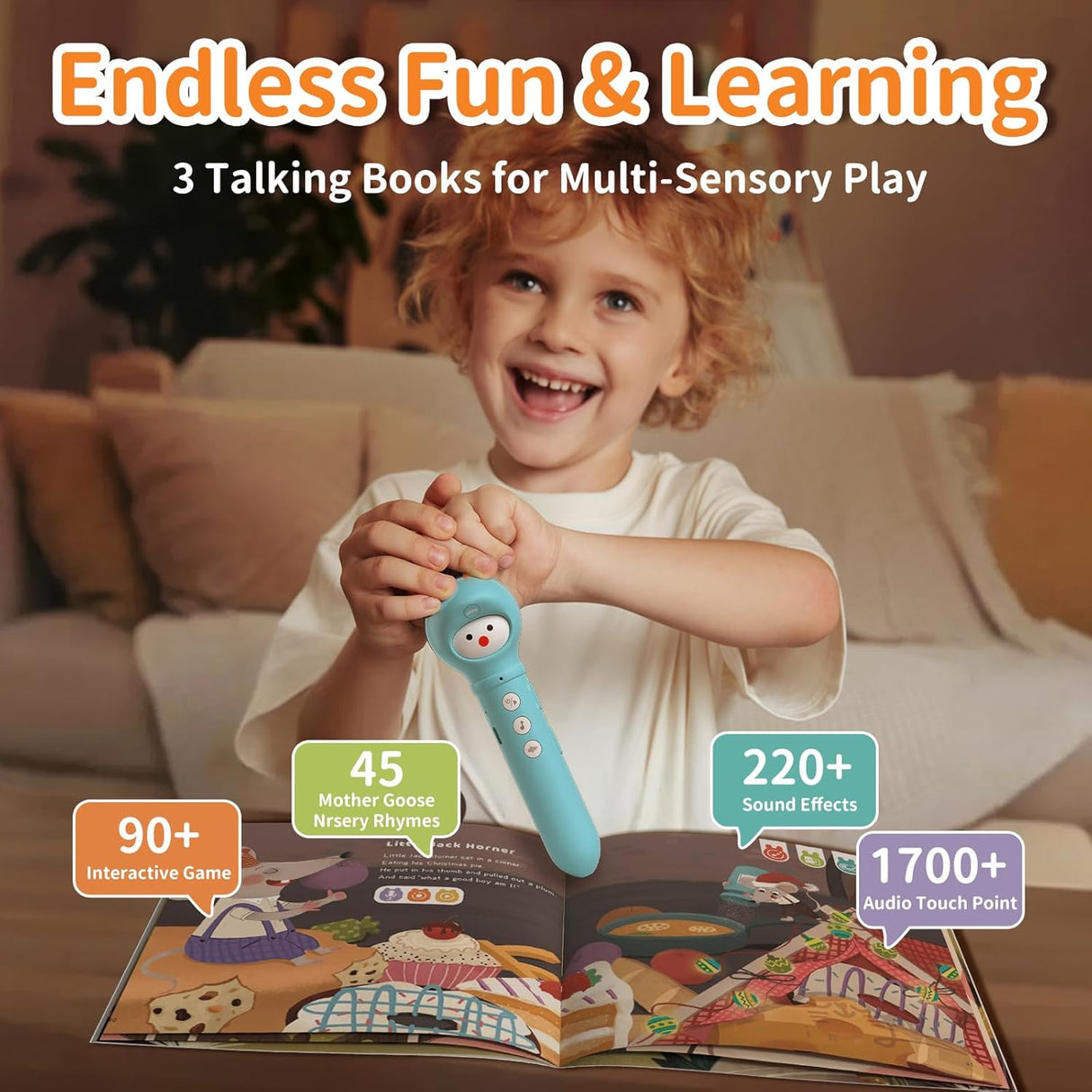 Interactive Reading Pen, 3 Books, Flashcards and More