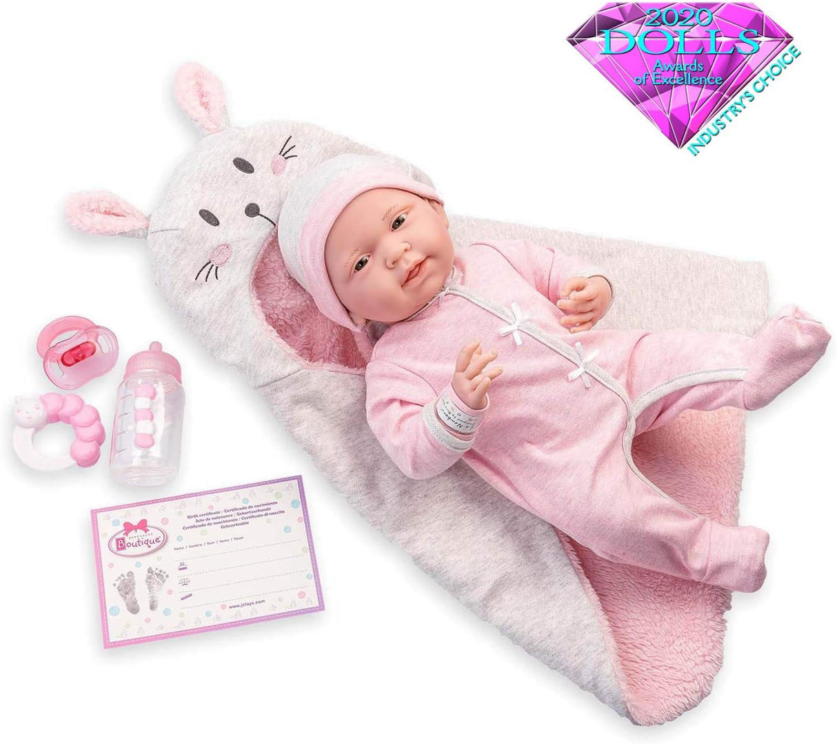 La Newborn 15.5"Baby Doll in Bunny Themed Bunting