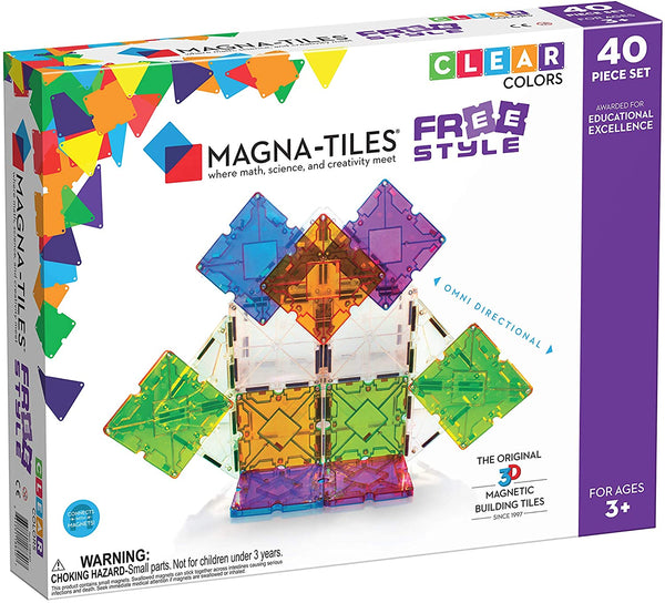 マグナタイルズ 200ピース Magna-Tiles CLEAR COLORS Magna Tiles Free Style Clear Colors 40 piece Set - Toy Box