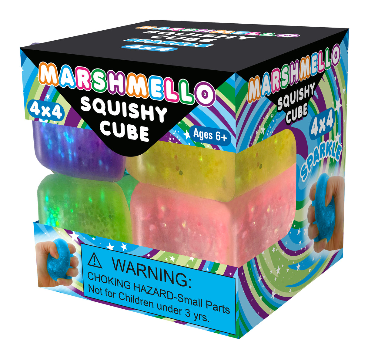 Zorbitz Marshmello Glitter Squishy Cube  4 Minis