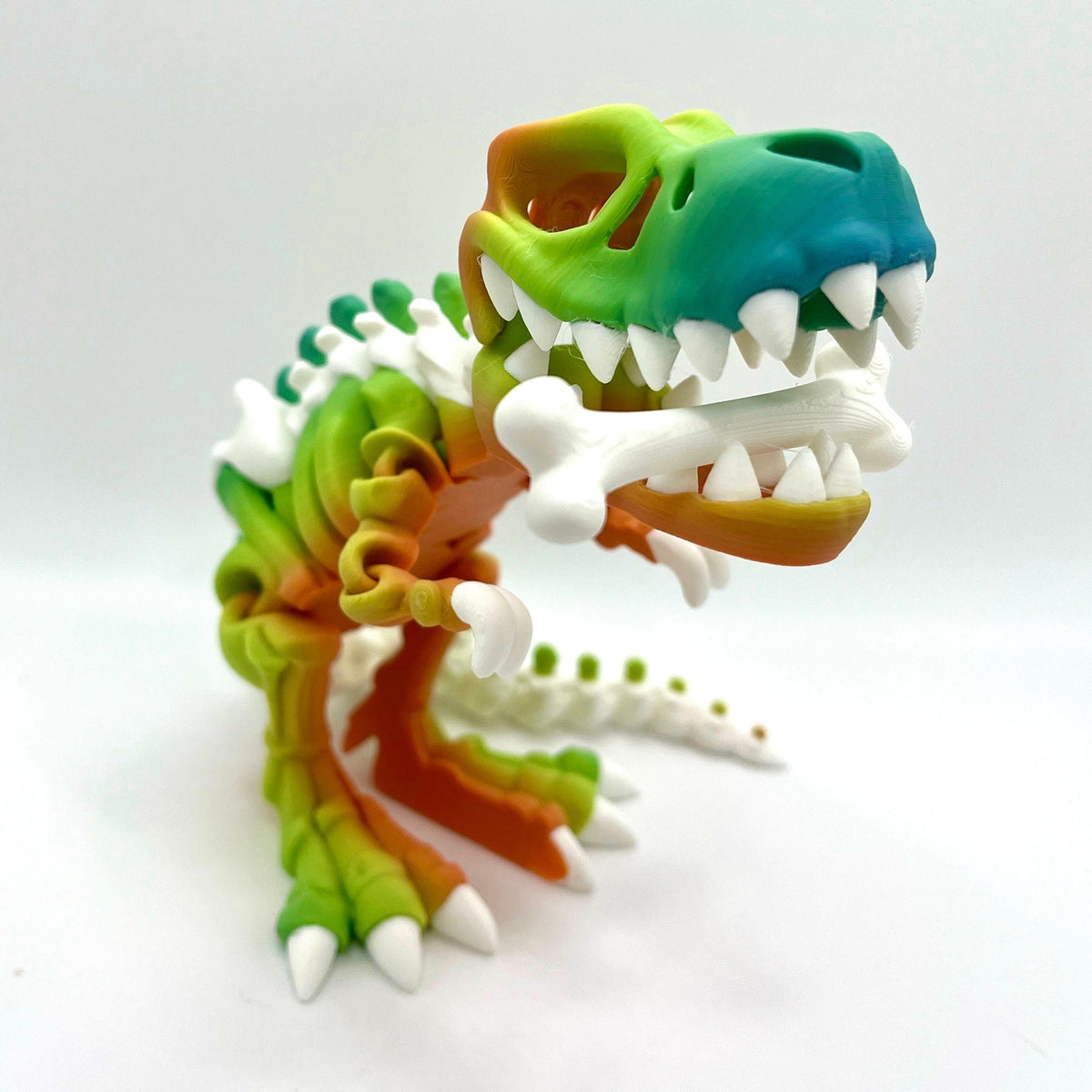 Bippits 3D Printed TRex Skelton Rainbow and white