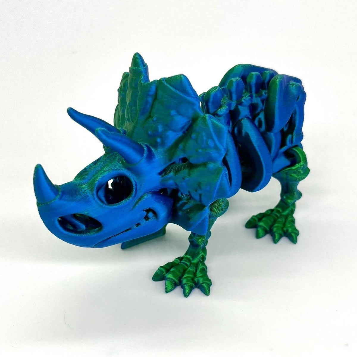 Bippits 3D Printed Triceratops Skelton Blue/Green Metallic