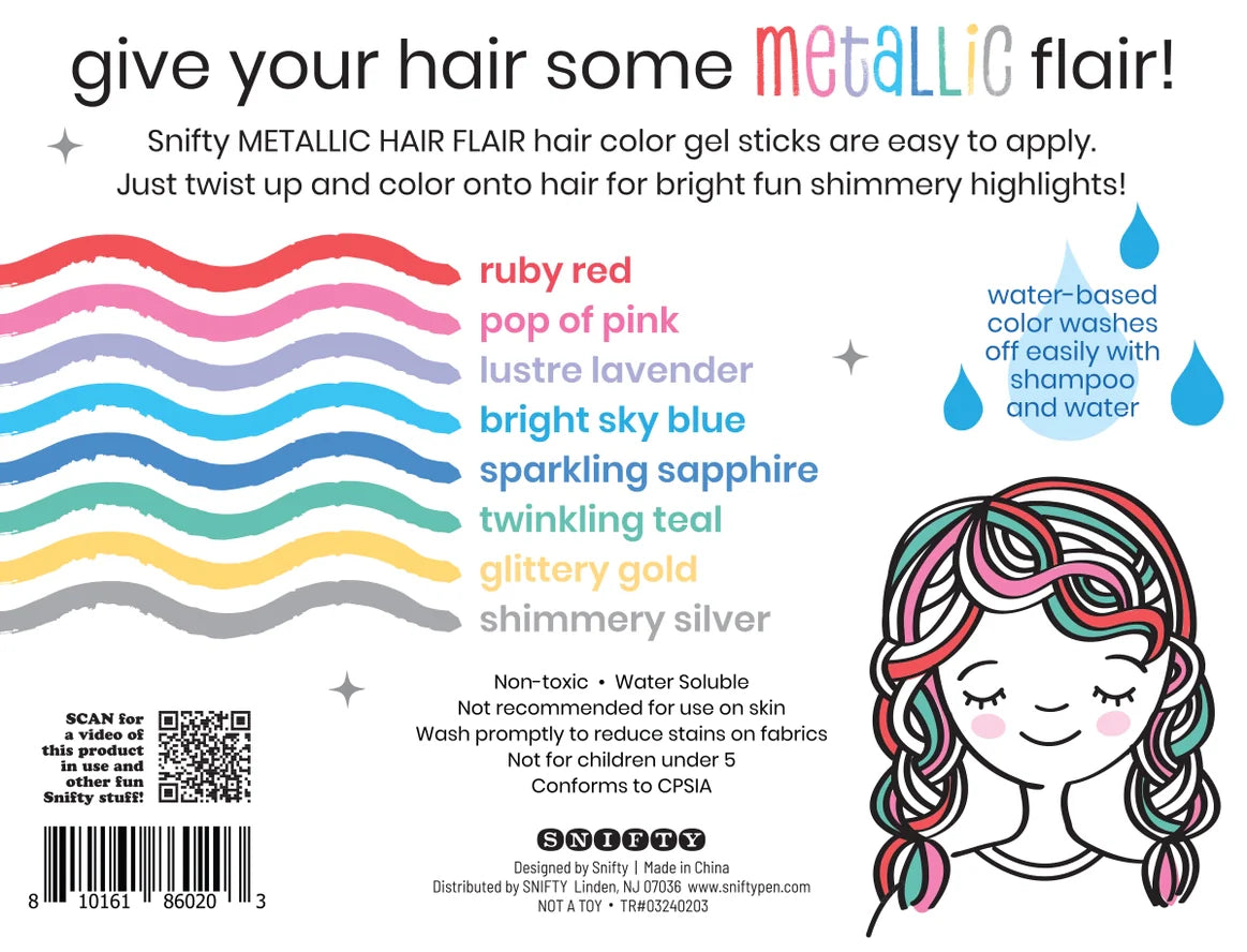 Metallic Hair Flair 8 Hair Shimmery Color Gel Sticks