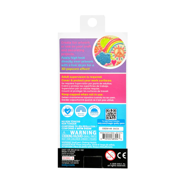 Magic Puffy Neon Pens Set of 6