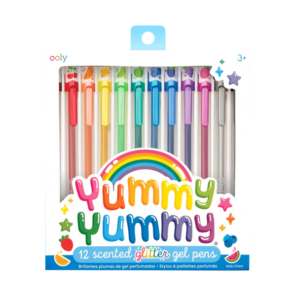 OOLY Yummy Yummy Scented Glitter Gel Pens - Set of 12, Fruity Scents & Glitter Colors for Kids Ages 3+