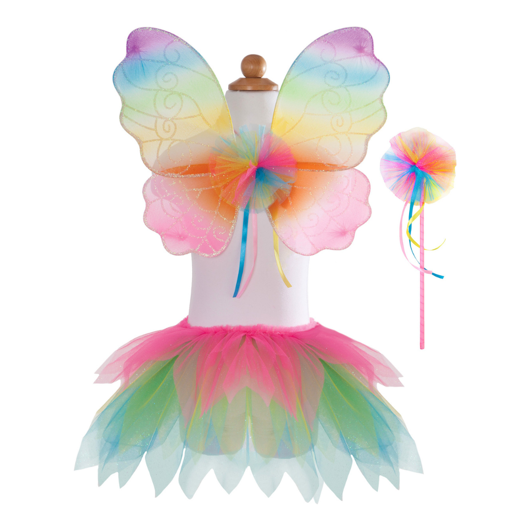 Neon Rainbow Skirt Wings and Wand Set
