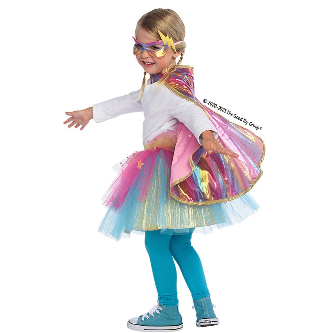 Super Duper Tutu with Cape &amp; Mask Rainbow pastel color - size 4-6