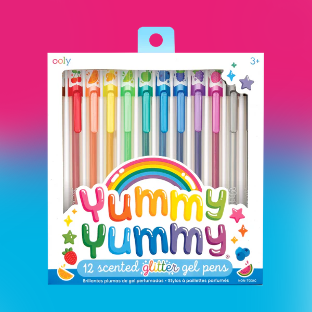 OOLY Yummy Yummy Scented Glitter Gel Pens - Set of 12, Fruity Scents & Glitter Colors for Kids Ages 3+