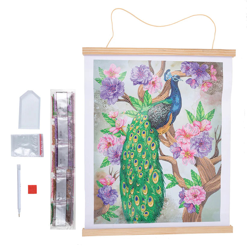Crystal Art Scroll Kit Peacock Peony