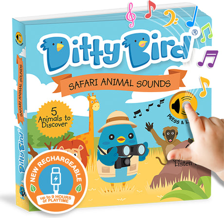 Ditty Bird | Interactive Safari Animal Sound book | Jungle Animals | Musical Books for toddlers 1- 3 | Board Book with Sounds