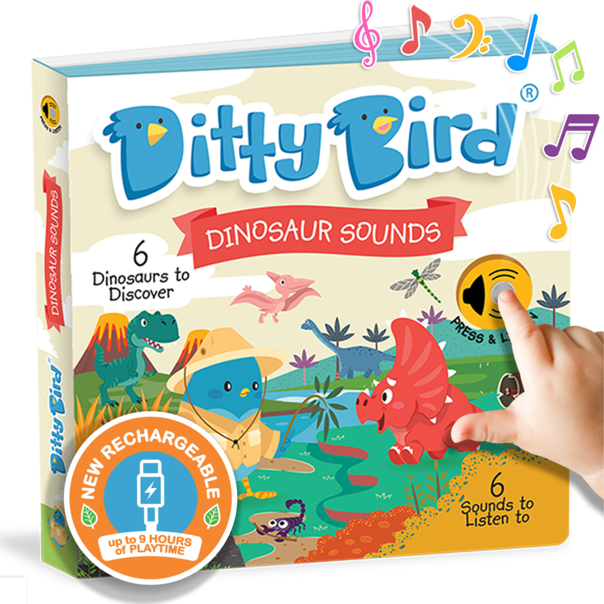 Ditty Bird | Interactive Dinosaur Sound Book for toddlers 1- 3 | Early Learning book about T-Rex | Gifts For Little Dino Lovers