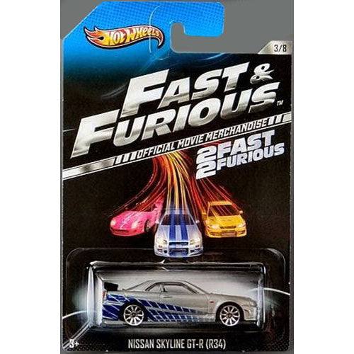 2013 Hot Wheels Fast & Furious 2 Fast 2 Furious Official Movie Merchandise Limited Edition Nissan Skyline GT-R (R34) 3/8 by Mattel