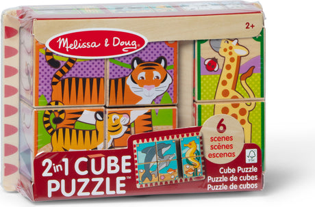 2 in 1 Wooden Cube Puzzle - Animals