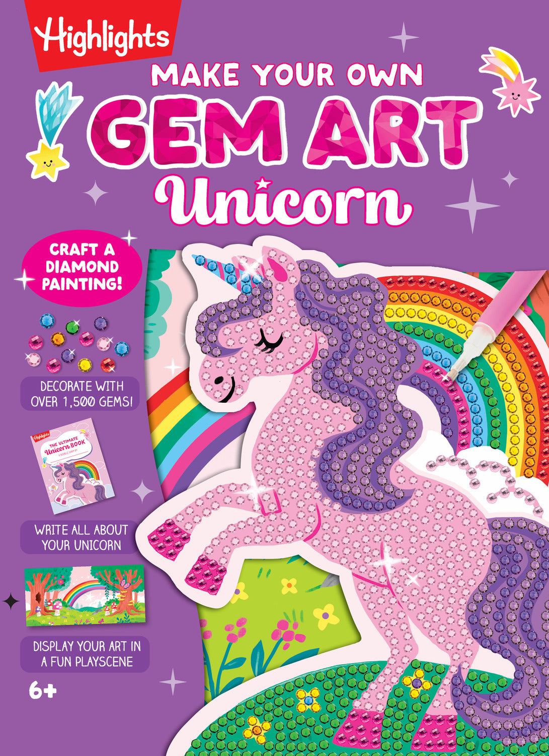 Make Your Own Gem Art Unicorn: Diamond Art Kit with Over 1,000 Gems, a Doodle Diary, Stickers and Hidden Pictures Puzzles for Kids 6-9, Make Sparkly Gem Unicorn Crafts