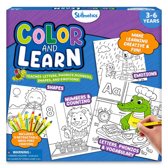 Color and Learn Letters, Phonics, Numbers, Shapes and Emotions