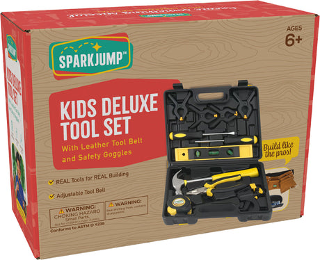 Kids Deluxe Tool Set with Leather Tool Belt & Safety Goggles