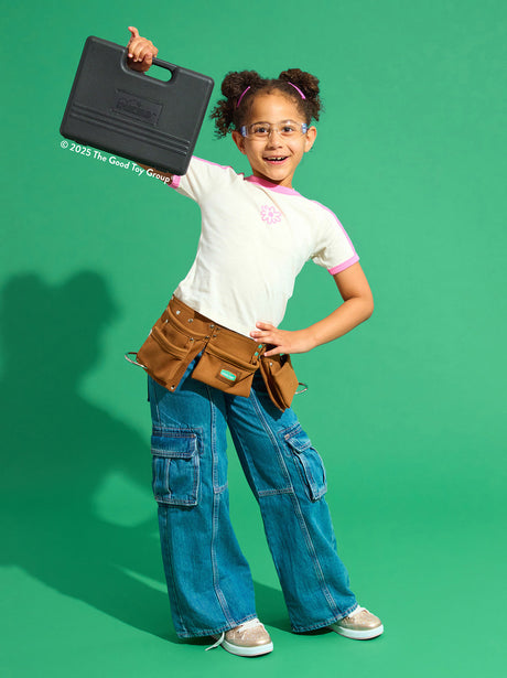 Kids Deluxe Tool Set with Leather Tool Belt & Safety Goggles