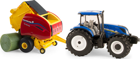 New Holland 1:32 Scale T6.180 Tractor and Roll-Belt 560 Round Baler Toy Set