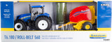 New Holland 1:32 Scale T6.180 Tractor and Roll-Belt 560 Round Baler Toy Set