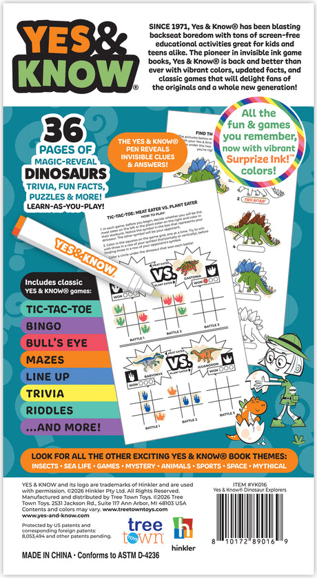The Original Yes and Know Invisible Ink Trivia Game Books: Dinosaur Explorers