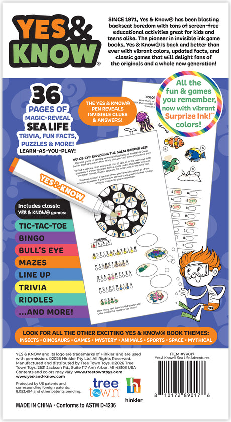 The Original Yes and Know Invisible Ink Trivia Game Books: Sea Life Adventures