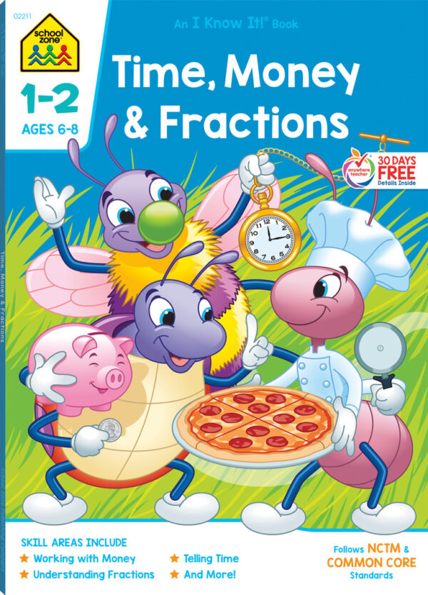 Time, Money & Fractions Grades 1-2 Workbook