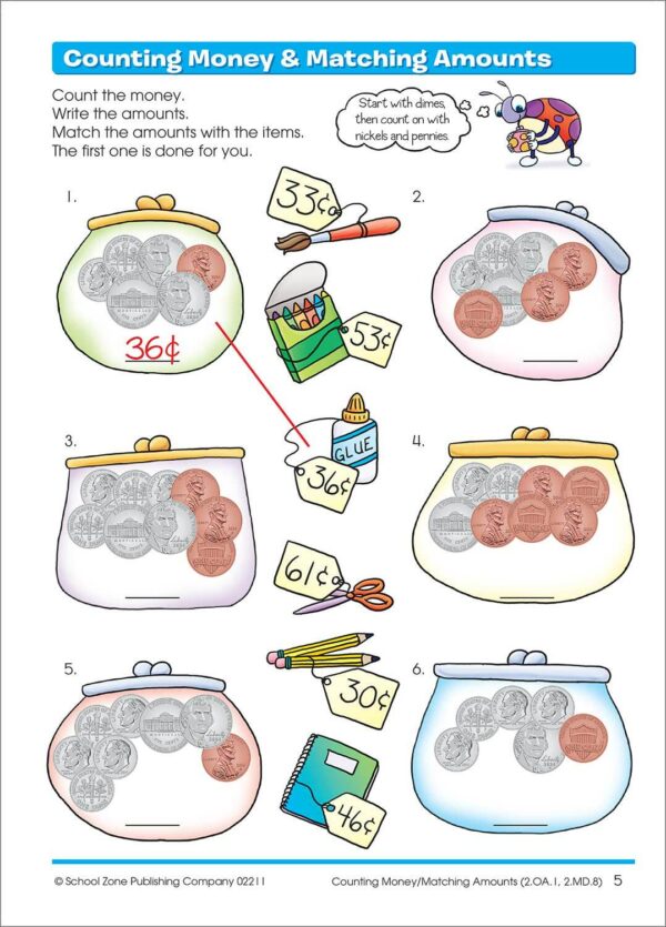 Time, Money & Fractions Grades 1-2 Workbook